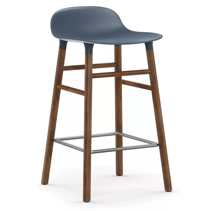 Normann Copenhagen Form Barstool Barkruk 65cm Met Walnoten Onderstel Blauw 1 Normann Copenhagen Form Barstool Barkruk 65cm Met Walnoten Onderstel Blauw